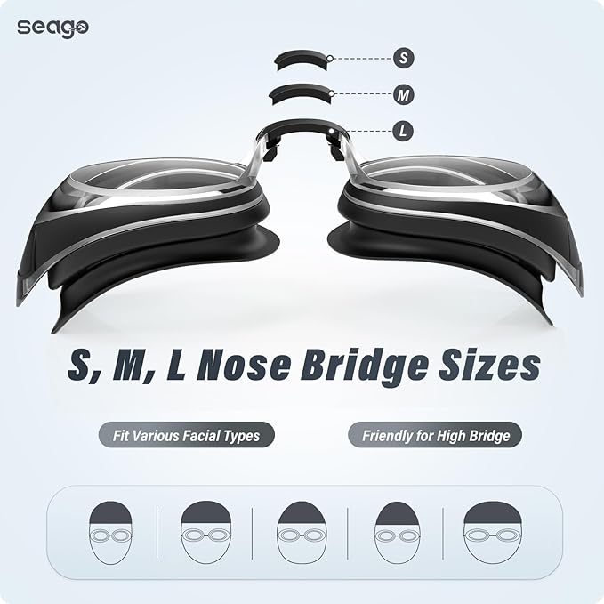Seago 2 Pack Swimming Goggles Anti-fog Anti-UV Silicone Swim Goggles Adult Women Men