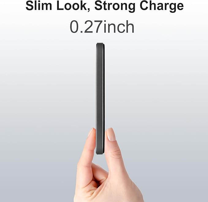 Magnetic Portable Charger 5000mAh, 15W Ultra Slim Wireless Portable Charger, Fast Charging for iPhone 17/16/15/14/13/12 Pro/Pro Max/Plus, Metal Shell, USB-C Cable to Charge Other Phones (Grey)