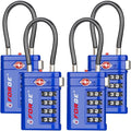 Forge TSA Approved Luggage Locks 4 Digit Combination TSA Travel Locks with TSA008, Open Alert Indicator, Zinc Alloy Body for Luggage, Suitcase, Backpack, and More. Blue 4 Locks.