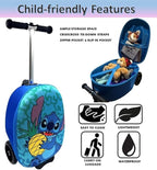 Fast Forward Stitch 18" Ride-On Suitcase Scooter - Lightweight Carry-On Foldable Scooter Luggage