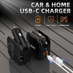 TRON Wall & Car Charger Travel Charging Station, 36W Dual USB-C & USB-A Fast Charger, Foldable for iPhone, iPad, Android, Earbuds – TR17