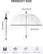 G4Free 52 inch Clear Bubble Umbrella, Large Canopy Transparent Dome Coverage Stick Umbrella, J Hook Handle European Style for Weddings,Prom,Graduation and Outdoor Events