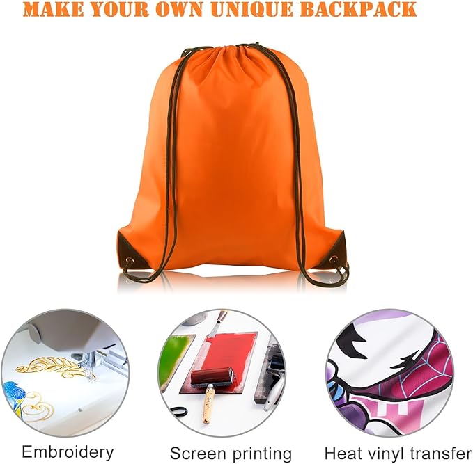 PLULON 25 Pcs Orange Drawstring Backpack Bags Bulk String Backpack Cinch Sack Pull Sport Gym Backpack Bags for Yoga Traveling Outdoor Sports