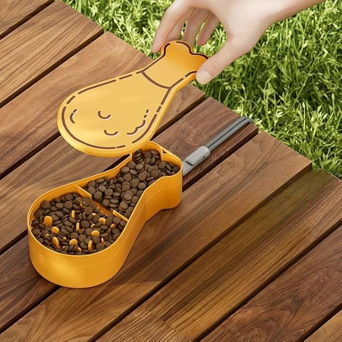 Portable Pet Feeder for Dogs & Cats, Lightweight Hiking/Camping/Road Trip Food & Water Bowl with Lanyard, Cute Bone Shape (Yellow)