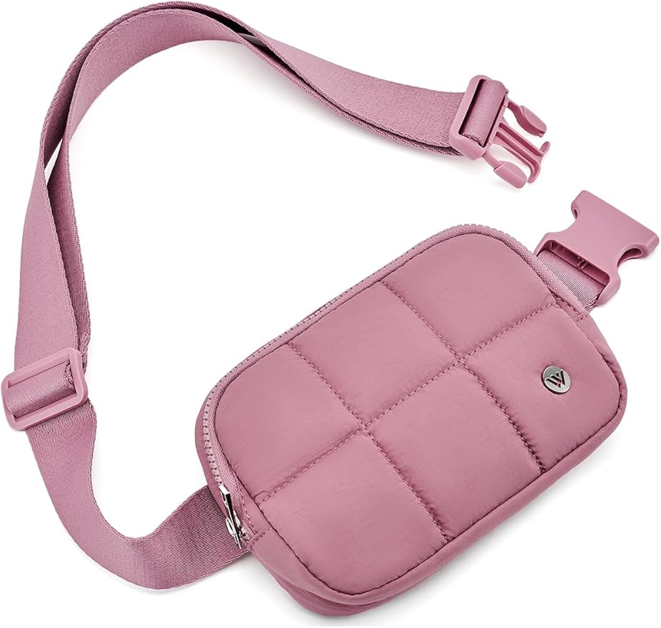 WESTBRONCO Puffer Fanny Packs for Women Quilted Nylon Waterproof Belt Bag with 2 Zipper, Puffy Crossbody Bag with Adjustable Strap, 1L Waist Bag for Travel Daily