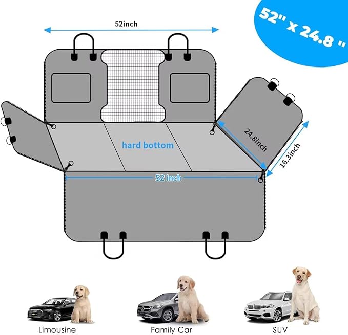 URPOWER Upgraded PU Leather Back Seat Extender for Dogs - Large Hard Bottom Dog Car Seat Cover Holds 550lbs, Waterproof Dog Hammock Pet Bed with High-Density Foam Non-Slip Backseat Protector