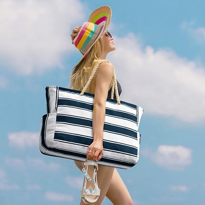 Becokan Beach Bags for Women Large Waterproof Beach Tote Bag Zipper Beach Bags Waterproof Sandproof Swim Pool Bag Large Tote
