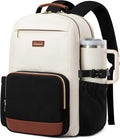 LOVEVOOK Laptop Backpack for Women with Pouch Pocket for Large Capacity Cup,18 Inch Laptop Computer Bag Travel Backpack Purse,Waterproof Work Business Backpack College Teacher Bags,Beige-Black-Brown