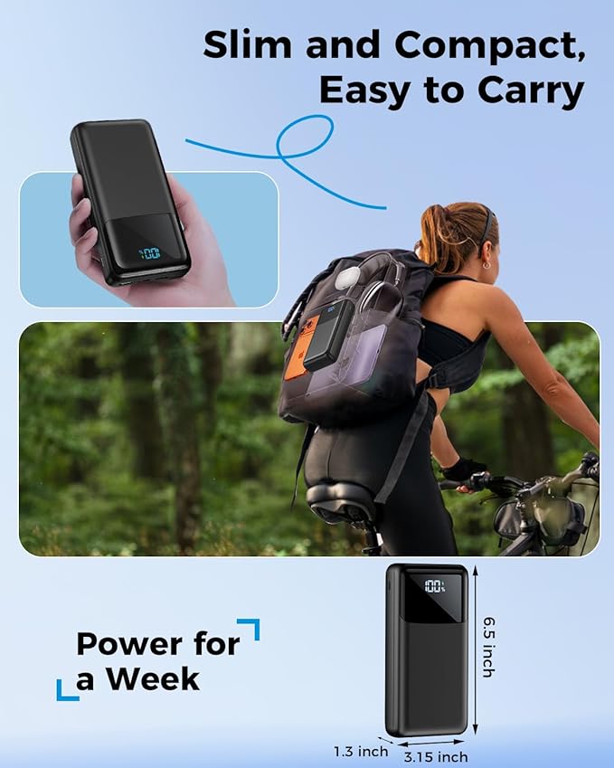 Portable Charger Power Bank 50000mAh, USB-C PD 30W Fast Charging, High Capacity External Battery Pack for Camping, Portable Phone Charger for iPhone 17/16/15/14/13/12/11 Samsung Android (Black)