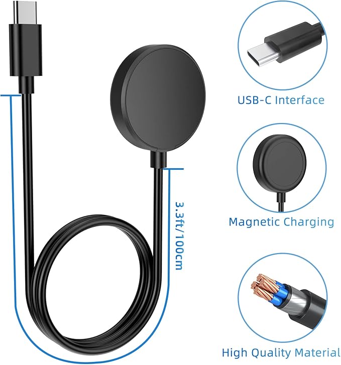 USB C Galaxy Watch 7 Charger Compatible with Samsung Galaxy Watch 7/6 Classic/6/5 Pro/5/4/4 Classic/3/Active 2/Active, Portable Wireless Charging Dock 3.3FT…