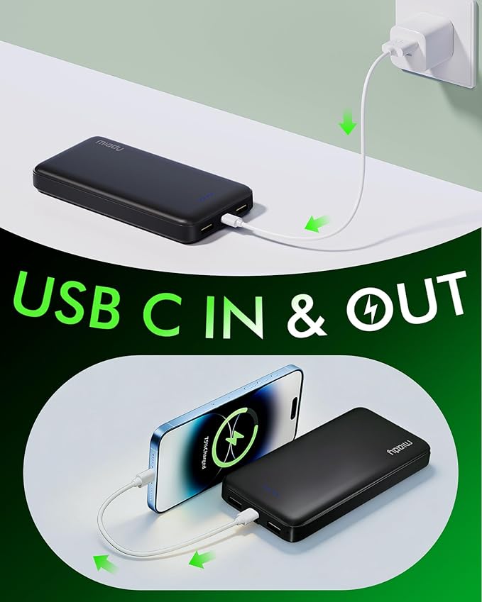 Miady 2-Pack 20000mAh Portable Charger, 22.5W USB C Fast Charging Power Bank 3 Outputs 2 Inputs Travel Essential Battery Pack Compatible with iPhone 17/16 Galaxy S24/22, iPad, Android (2 White)