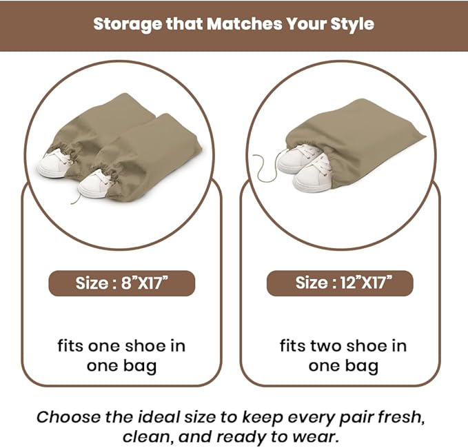 LFH Cotton Rich Shoe Storage Bags with Drawstring, Dustproof Breathable Reusable Organizer, Perfect For Travel, Dorm, Hotel, College, Gym, Easy to Carry Machine Washable 12"x17" (Pack of 2) - Chambray