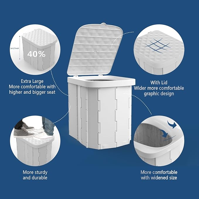 Hapoon Portable Camping Toilet for Adults XL Portable Folding Toilet with Lid,Travel Portable Potty for Adults,Porta Potty Car Toilet, Grey