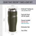 THERMOS Stainless King Vacuum-Insulated Stainless Steel Tumbler - 16oz, Army Green - Insulated Coffee Tumbler for Hot & Cold Drinks - Leak-Proof & Sweat-Proof for Commuting & Traveling