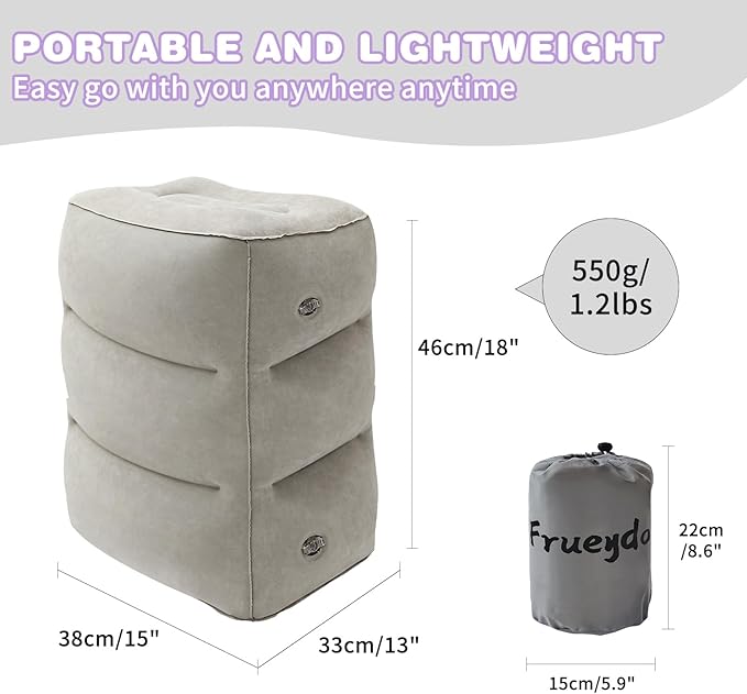 2Pcs Inflatable Foot Rest for Under Desk at Work, Travel Footrest Pillow for Long Airplane Flights-Adjustable Blow Up Leg Rest Outdoor Foot Stools Ottoman,Seat Extender