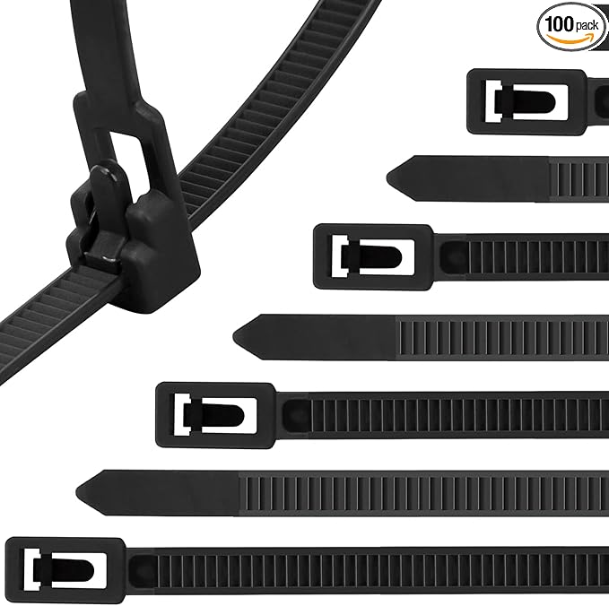 Reusable Zip Ties 6 Inch, 100pcs Black Zip Ties Heavy Duty Outdoor 50lb Small Cable Ties, Releasable Plastic Tie Wraps Small, Wire Ties Removable for Cord Management