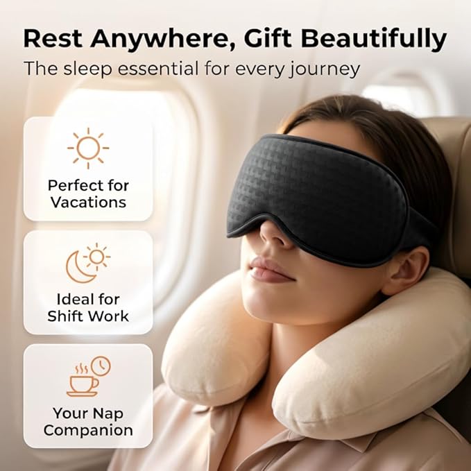 Blackout Weighted Eye Mask for Sleeping: 3D Contoured Gentle-Pressure Sleep Mask for Men & Women - Airplane Travel & Night Shift Essentials, Zero Eye Pressure, Breathable Blindfold, Black
