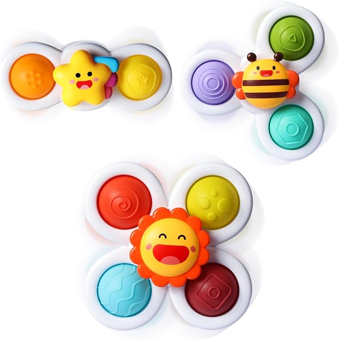 ALASOU 3PCS Pop Suction Cup Spinner Sensory Airplane Travel Toys for 1 Year Old Boy Girl Infant Toddlers|Novelty Spinning Tops 12 18 Months|1 2 Year Old Boy Birthday Gift|Baby Bath Toy Kids Ages 1-3