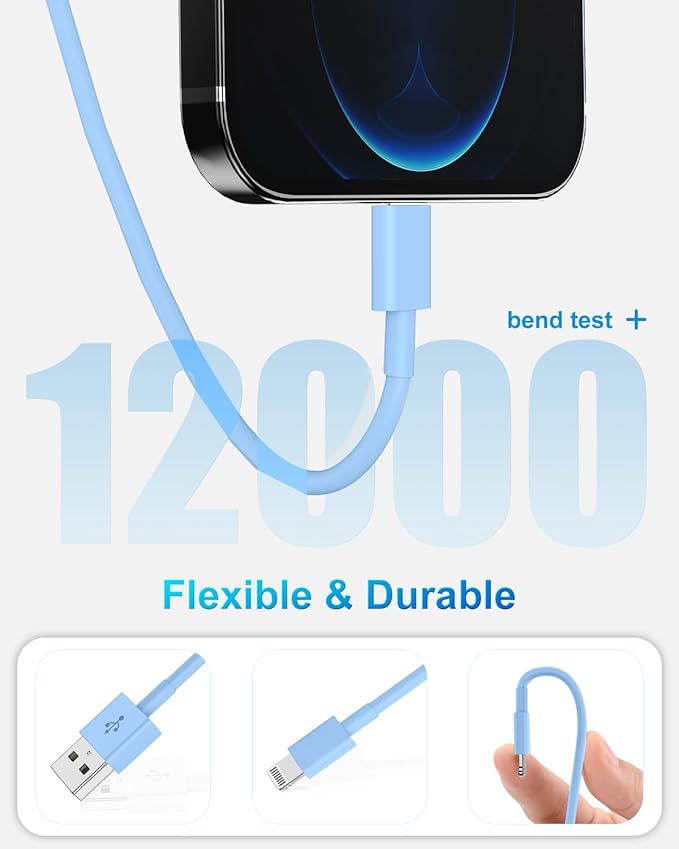 4 Pack [Apple MFi Certified] Apple Charging Cables 6ft, iPhone Chargers Lightning Cable 6 Foot, Fast iPhone Charging Cord for iPhone 14/14Pro/13/13Pro/12/11/11Pro/11Max/ X/XS/XR/XS Max/8, ipad(Blue)