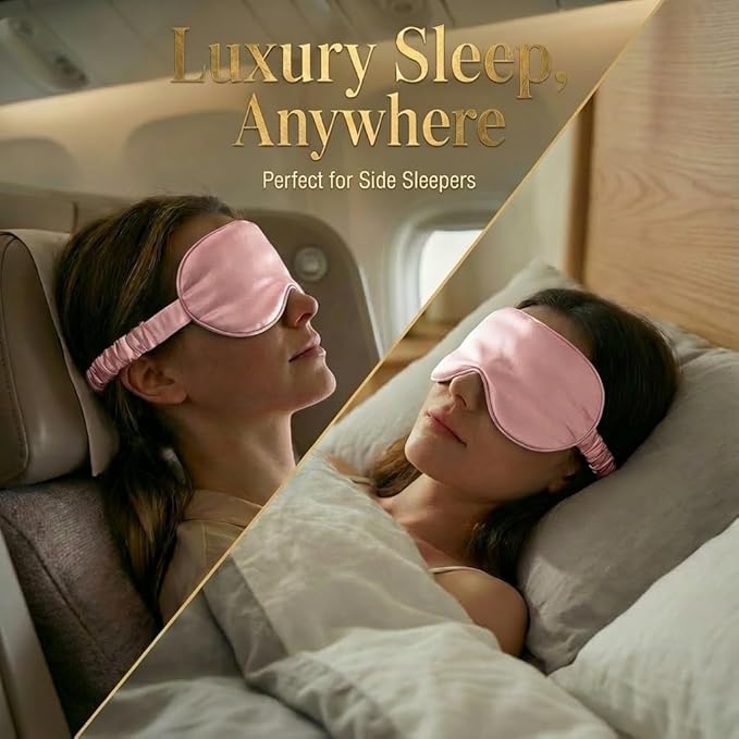MATASSE 100% Mulberry Silk Sleep Mask 22 Momme Grade 6A - 3D Contoured Eye Mask for Sleeping, 14mm Deep Eye Cups, Total Blackout Blindfold for Women Men, Adjustable Strap, Side Sleeper (Pink/Black)