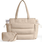 LOVEVOOK Tote Bag for Women with Giant Tumbler Holder Pocket, Puffer Work Travel Laptop Handbag with Zipper for Nurse Teacher