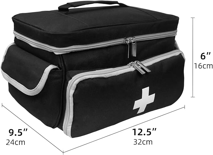 ALSLEA First Aid Bag Empty, Small Medicine Bag Portable Medical Supplies Organizer for Travel, Home, Office, Car, Outdoor, Camping, Hiking (Black)