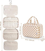Narwey Travel Toiletry Bag for Women Large Hanging Makeup Bag Organizer Toiletries Bag for Full Size Essentials Accessories Cosmetics (Light Checkerboard (Large))
