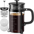 QUQIYSO French Press Coffee Maker 304 Stainless Steel French Press with 4 Filter, Heat Resistant Durable, Easy to Clean, Borosilicate Glass Coffee Press, 100% BPA Free Glass Teapot,34 ounce, Black