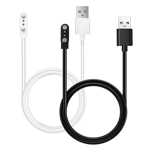 [2-Pack] Magnetic Charging Cable for FITVII HM57, HM78, HM58, HM18, HM08, H56 and Morepro HM57 Smart Watch，2FT Smartwatch Rapid Charger (Black&White)