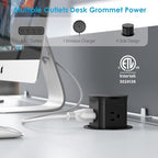 Jgstkcity Pop Up Outlet with 15W Wireless Charger,4 Outlets 15A, Splash Resistant,3 inch Desk Hole Power Grommet,Space Saver Outlet for Kitchen Countertop,Office Conference Table,ETL Listed (Black)