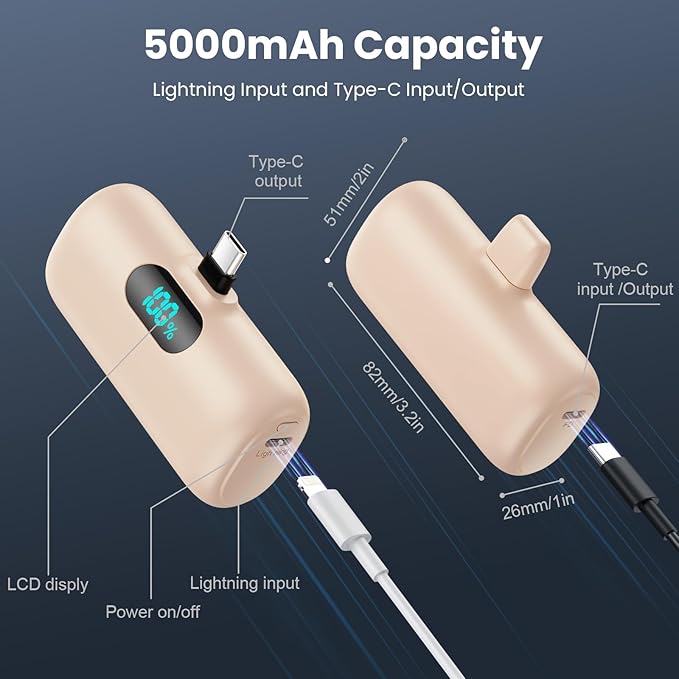 Mini Portable Charger Power Bank for iPhone 17/16/15 Series, 5000mAh PD USB C Cell Phone Portable Power,Travel Essentials Battery Pack for iPhone 17/17 Air/16/16 pro/15 Series/Android/Samsung Galaxy