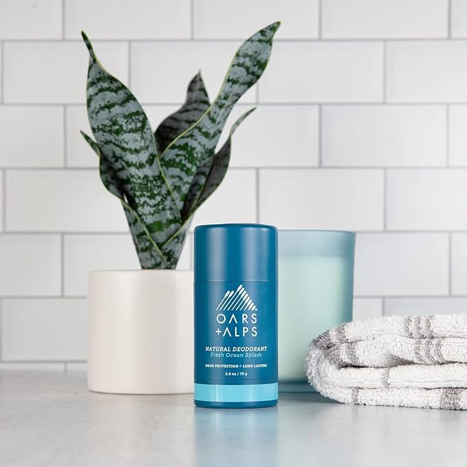 Oars + Alps Hair and Body Travel Kit for Men, Includes Sulfate Free Shampoo, Conditioner, Body Wash, Deodorant, and Reusable Pouch, TSA Friendly, Fresh Ocean Splash Scent