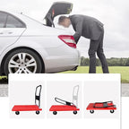 Flatbed Hand Cart Folding Platform Truck Plastic Deck and Metal Handle Hand Cart with Wheels Foldable Push Trolley for Luggage Parcel Tools Moving Heavy Duty Flatbed Cart