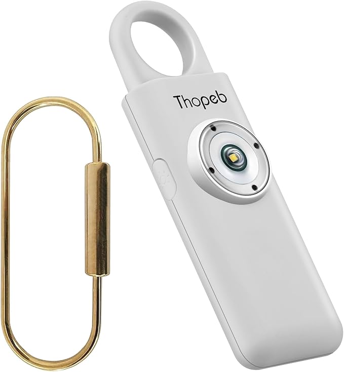 Thopeb– Personal Safety Alarm for Women–135dB Siren, Strobe Light and Rechargeable - Safety Alarm Keychain for Women (Metallic Silver)