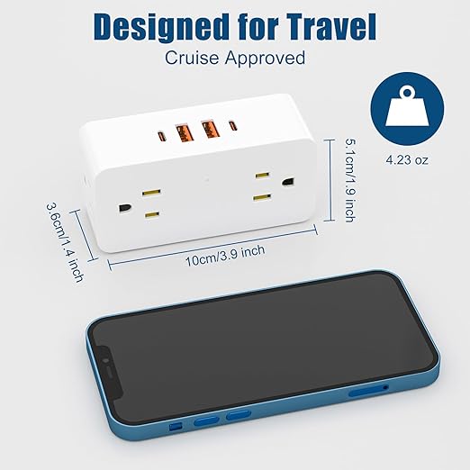 Surge Protector Outlet Extender with Rotating Plug, Multi Plug Outlet Extender with 4 Splitter and 2 USB Ports & 2 USB C Wall Charger, 3 Side Swivel Splitter for Home Office Dorm Travel