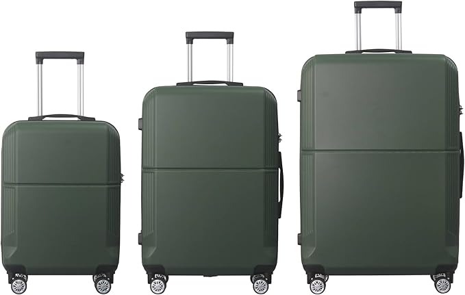 3-Piece Luggage Set 3 (20"/24"/28"), Hardside Suitcases with 8 Spinner Wheels, Scratch-Resistant ABS Shell, set2, set3 Travel Suitcase, TSA Lock (Minimalist Design, Green)