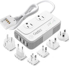 Ceptics Travel Voltage Converter -200W Convert 220V to 110V for Curling Iron, Straightener, Charger Step Down World Power Plug - 4 USB PD 18W Fast Charging - SWadApt - Type A, B, C, E/F, G, I Include