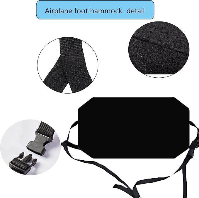 Airplane Foot Hammock for Plane Travel Ajustable Foot Rest for Plane Comfort Sling Travel Essentials for Adult Long Fling Accessories 2 Pack(2 Pack Black)