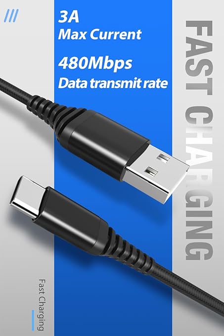(3 Pack - 10ft USB Type C to USB A Cables - QC Fast Charging 10 feet Braided Cords Compatible with iPhone 15, MacBook Pro, iPad mini 6, Air 4, Galaxy S23, Note, Pixel, Moto Edge Android