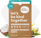 Kind Laundry Detergent Sheets – 120 Loads Fragrance Free, EWG Verified, No Residue After Wash, Eco Plastic-Free Liquidless Laundry Soap, Non-Toxic Formula, for Sensitive Skin, Travel & Dorm Friendly