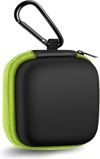 Square Earbud Case Portable EVA Carrying Case Storage Bag Tech Pouch Cell Phone Accessories Organizer with Carabiner for Earphone, Earbud, Earpieces, SD Memory Card, Camera Chips, Green