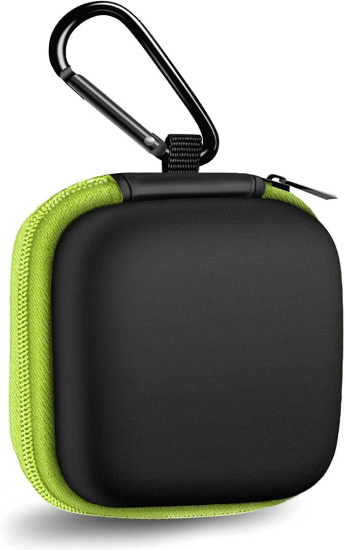 Square Earbud Case Portable EVA Carrying Case Storage Bag Tech Pouch Cell Phone Accessories Organizer with Carabiner for Earphone, Earbud, Earpieces, SD Memory Card, Camera Chips, Green