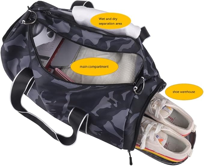mezhsa Kids Overnight Duffle Bag Girls Boys Sports Gym Bag with Shoe Compartment Wet Pocket Camouflage travel bag(Grey)