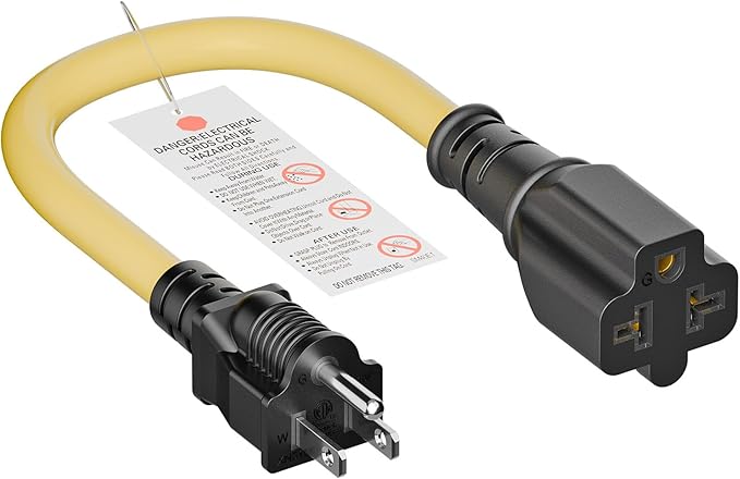 [4-in-1] 12AWG 15 Amp Household AC Plug to 20 Amp T Blade Adapter Cable, NEMA 5-15P to 5-15R/ 5-20R/ 6-15R/ 6-20R, 4 in 1 AC Adapter,15A 125V to 20A 250V Extension Cable, 1FT