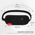 TRAVELSAFE Slim RFID Blocking Money Belt for Travel - Anti-Theft Hidden Passport Holder Waist Wallet with Secure Pouch for Cash, Credit Cards & Phone Safe (B-Black)