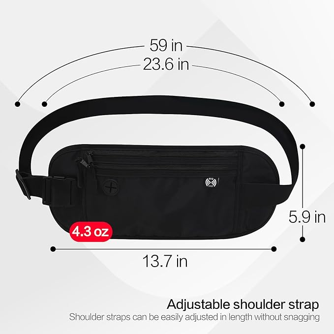 TRAVELSAFE Slim RFID Blocking Money Belt for Travel - Anti-Theft Hidden Passport Holder Waist Wallet with Secure Pouch for Cash, Credit Cards & Phone Safe (B-Grey)