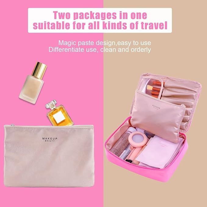 Queboom Travel Makeup Bag Cosmetic Bag Makeup Bag Toiletry bag for women and men (Light pink)