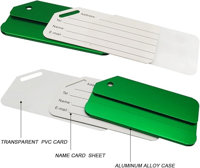 5PACK Green Aluminum Luggage Tags Holders for Travel Luggage Baggage Identifier by Ovener