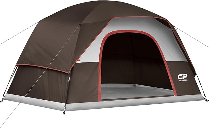 CAMPROS CP Camping Tent 2/4/6 Person, Waterproof Windproof Double Layer Dome Tent, Easy Setup with Large Mesh Windows & Wide Door for Outdoor Camping Backyard