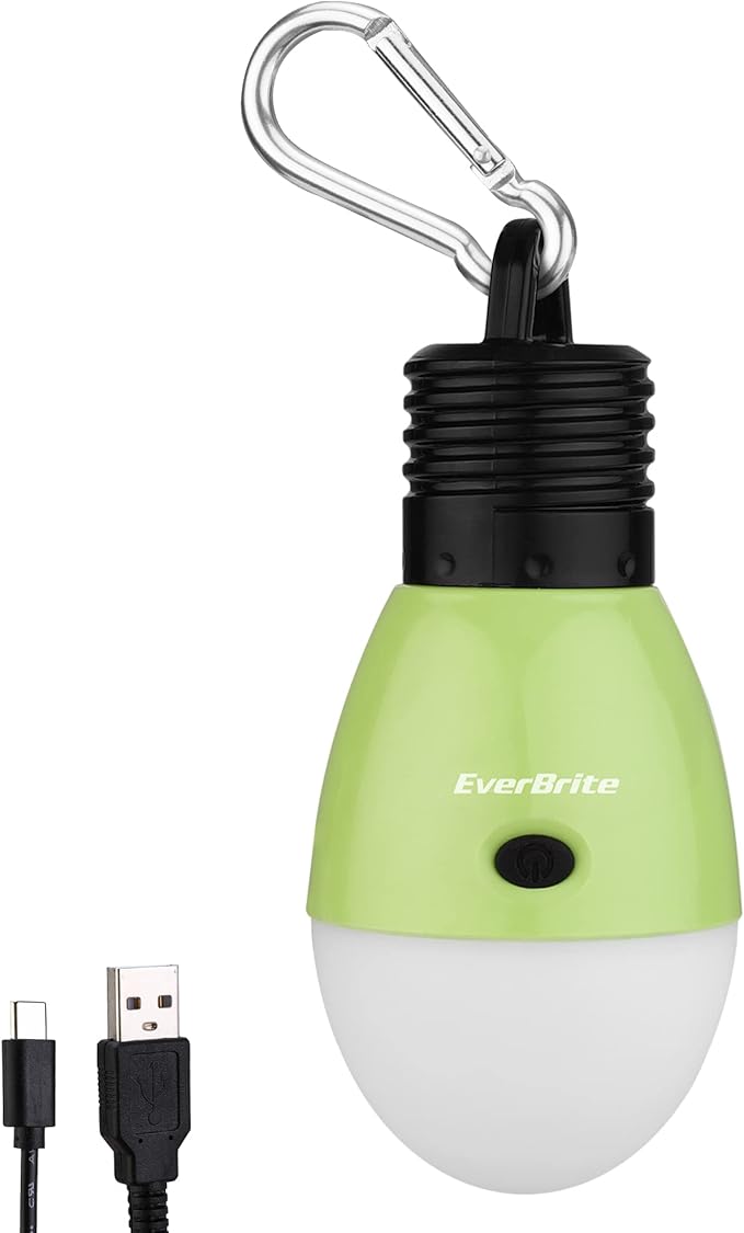 EverBrite Rechargeable Camping Light, Portable Tent Lantern,3 Lighting Modes, Hanging Tent Light Bulbs with Clip Hook for Hiking, Fishing, Backpacking, Emergency and More-Green